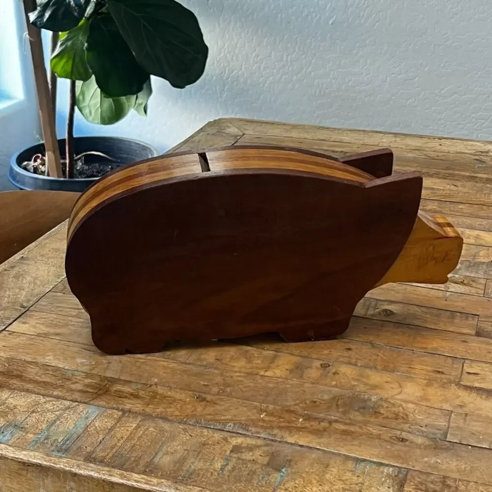 Vintage Wood Pig Piggy Bank 15.5” Long 7” Tall